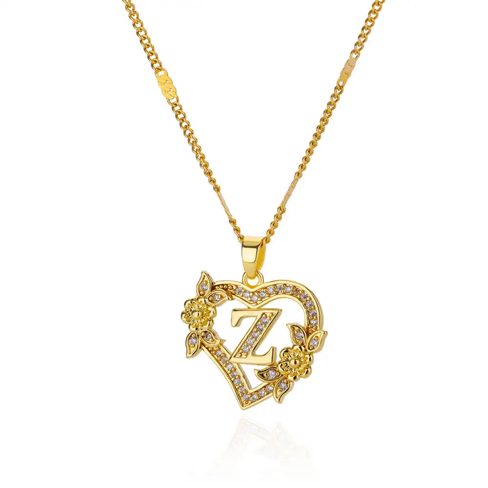 Flower Heart Initials Necklaces