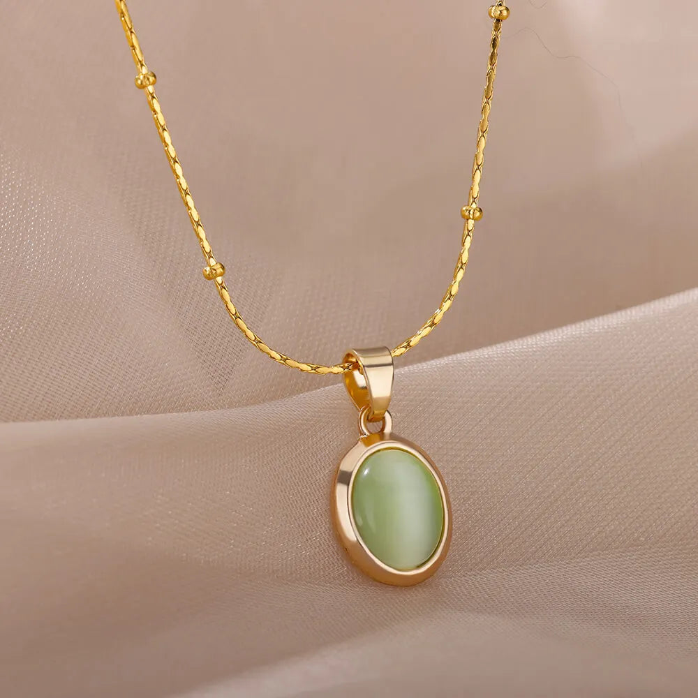 Stone Opal Oval Necklace