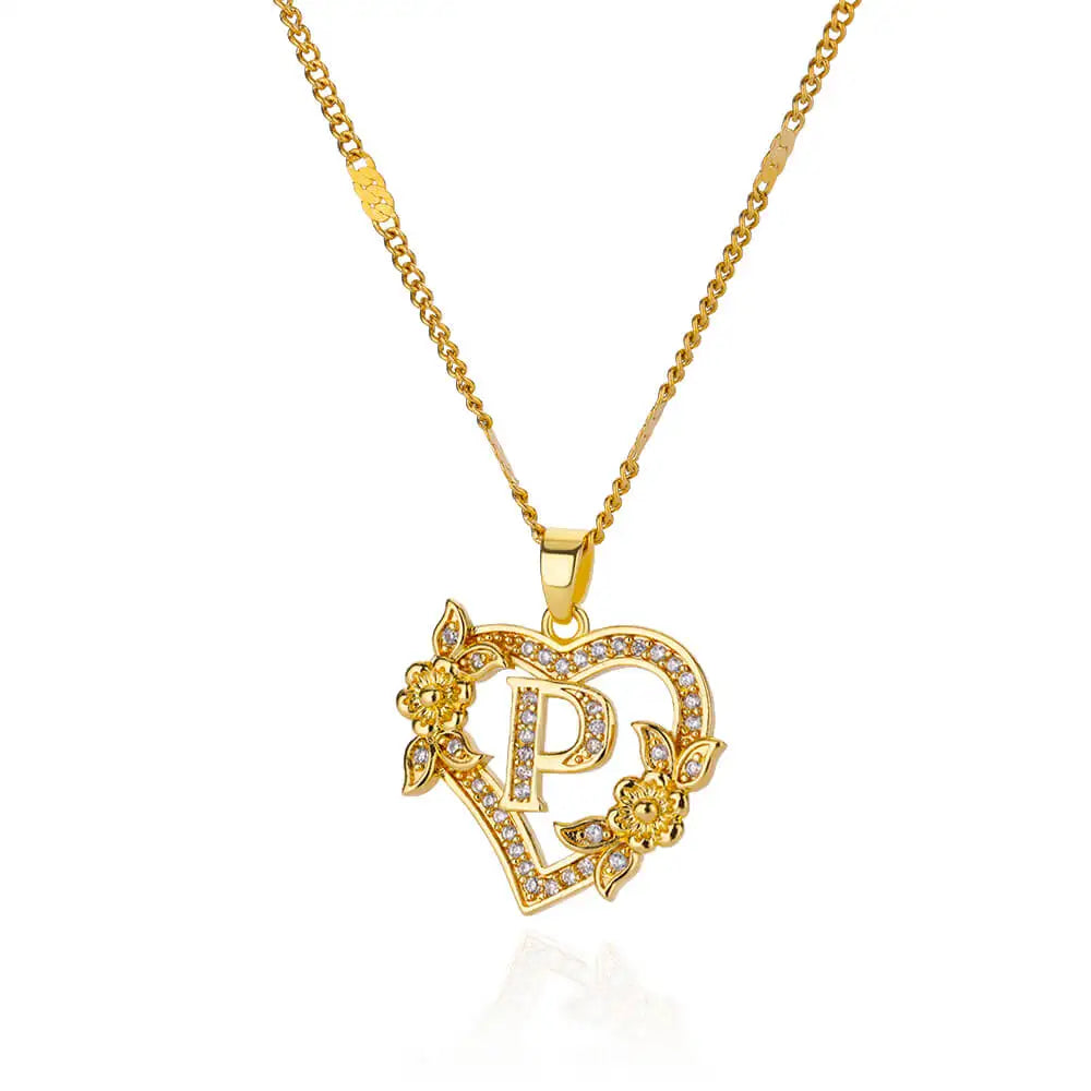 Flower Heart Initials Necklaces