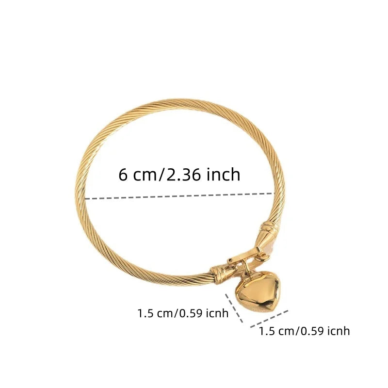 Heart Pendant Charm Bangle Bracelets