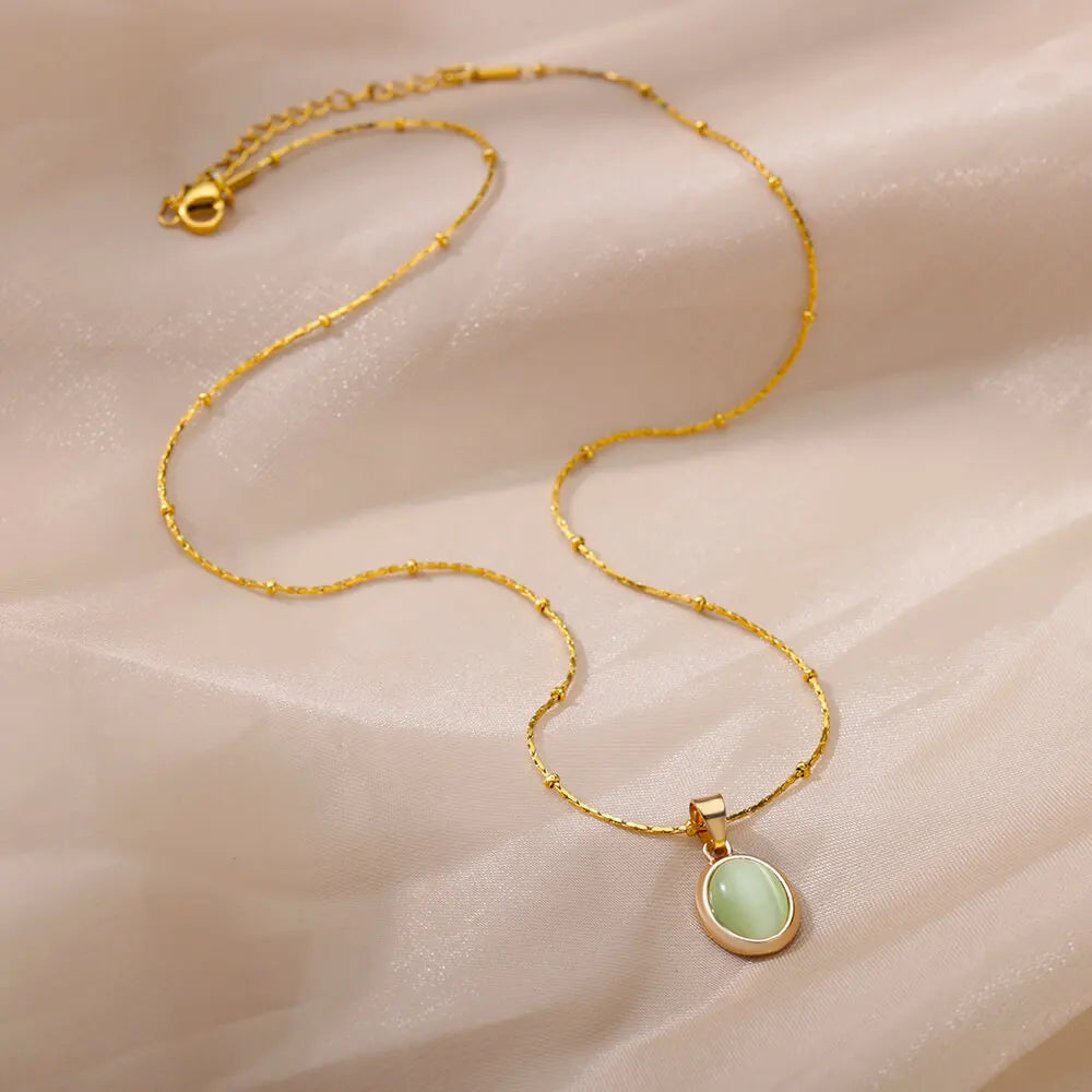 Stone Opal Oval Necklace