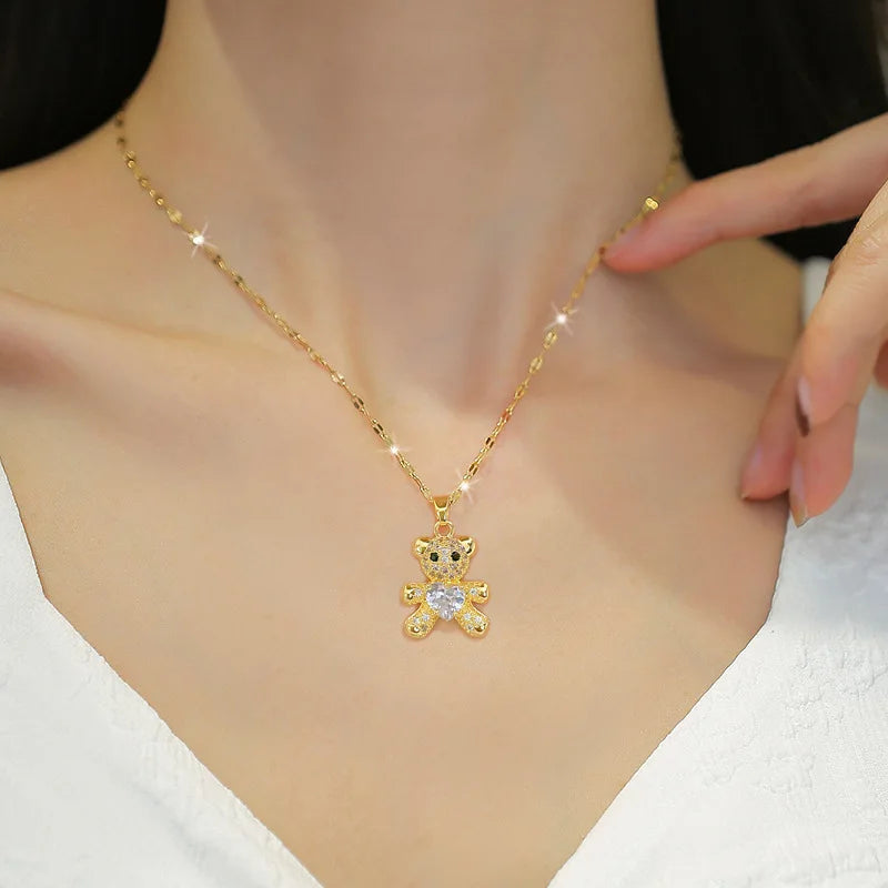 Love Heart Bear Necklace And Earrings Set