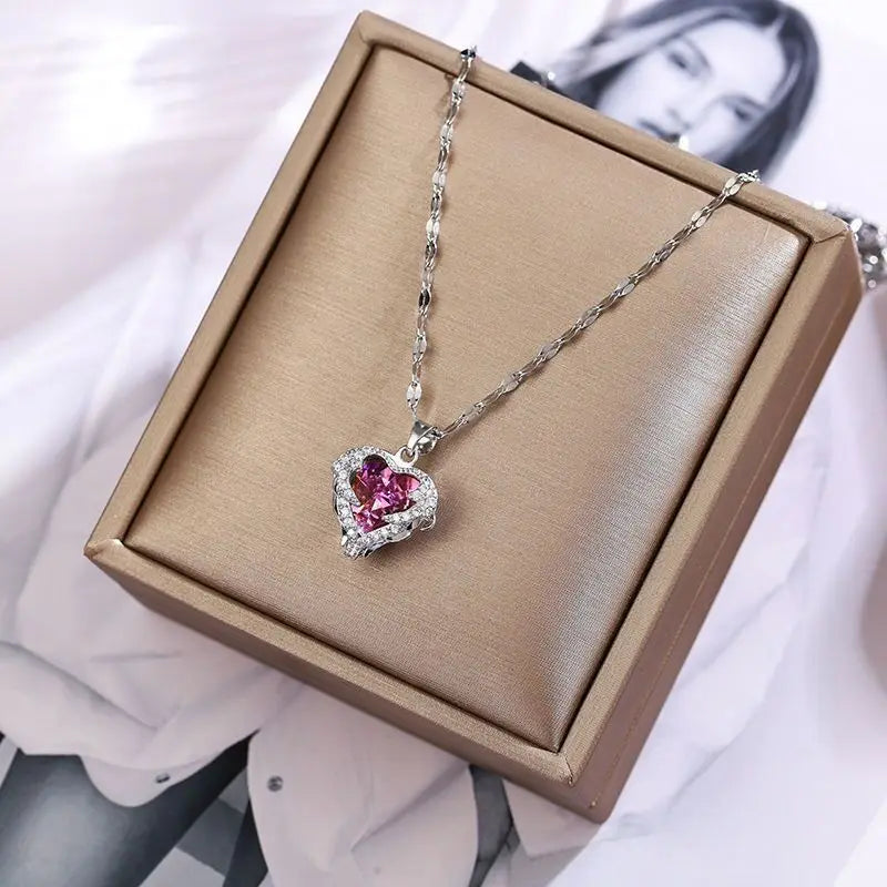 Crystal Ocean Heart Pendant Necklace