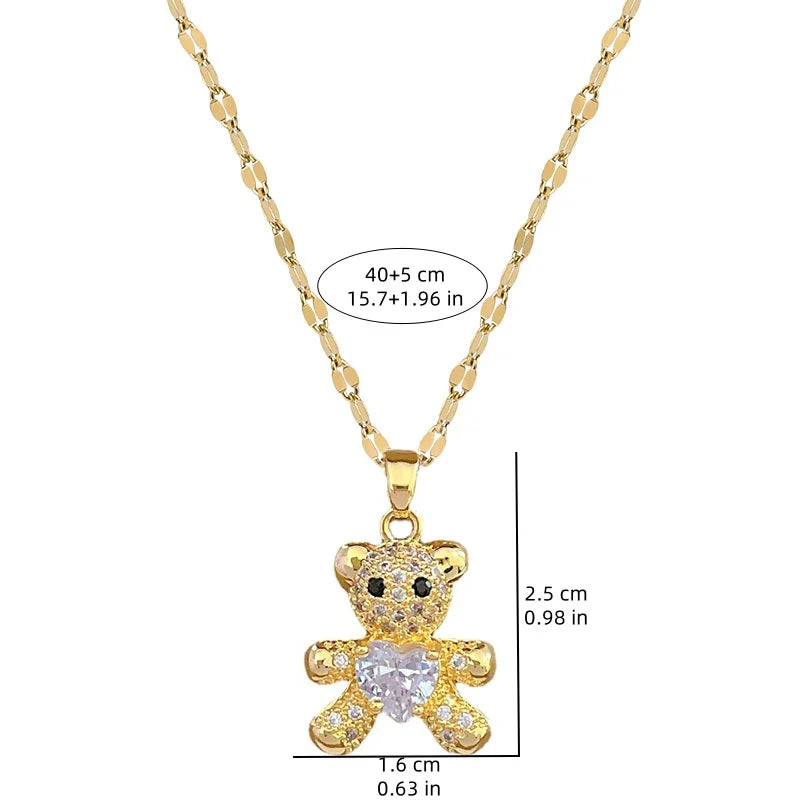 Love Heart Bear Necklace And Earrings Set