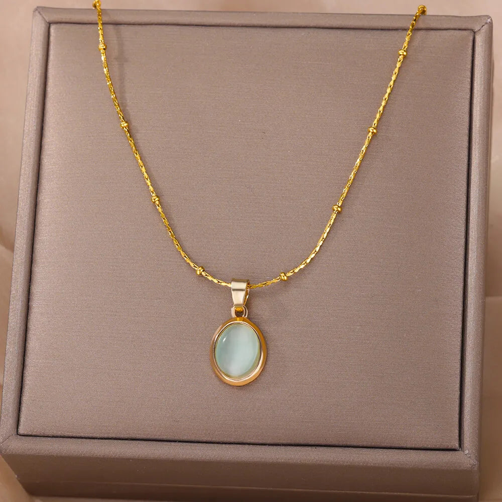 Stone Opal Oval Necklace