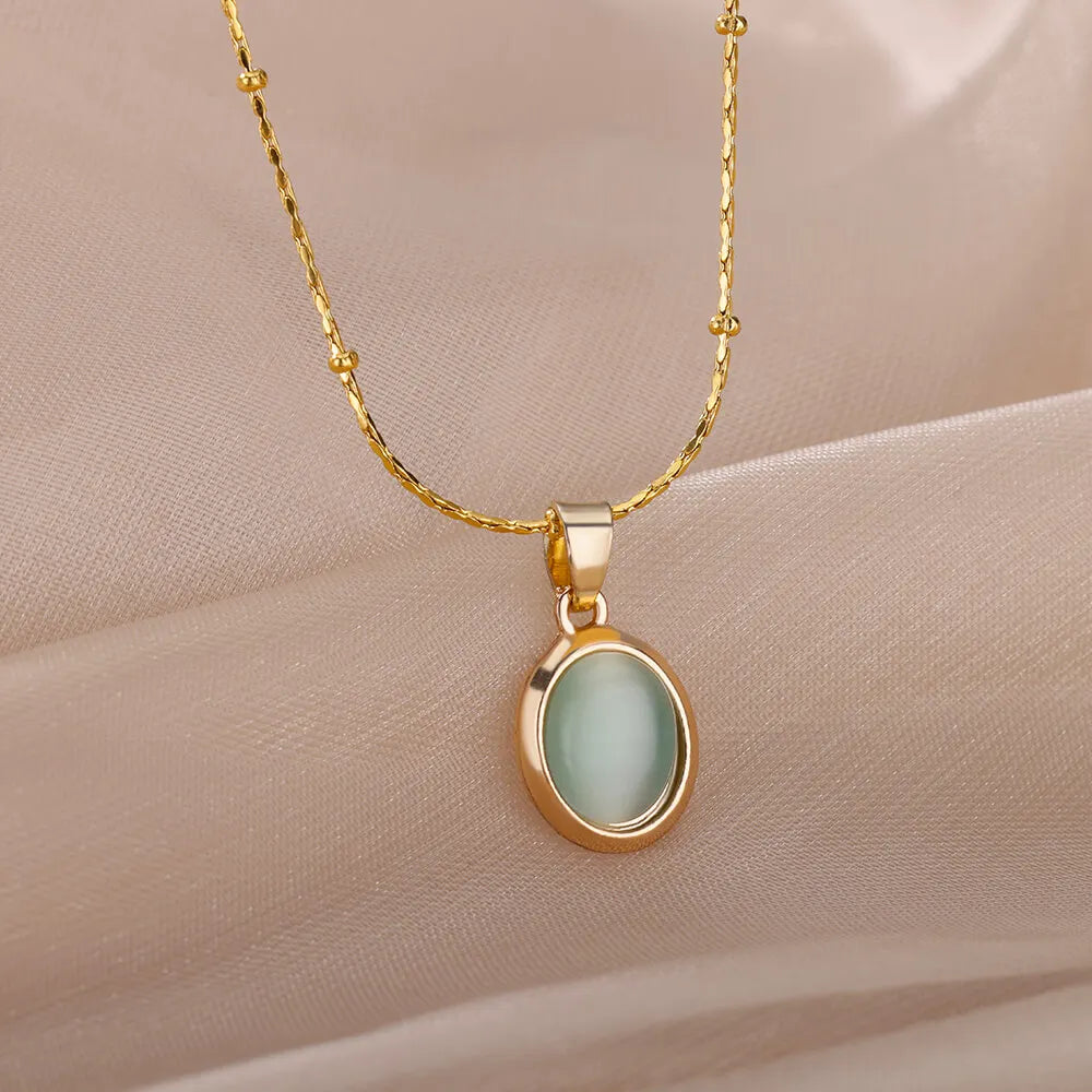 Stone Opal Oval Necklace
