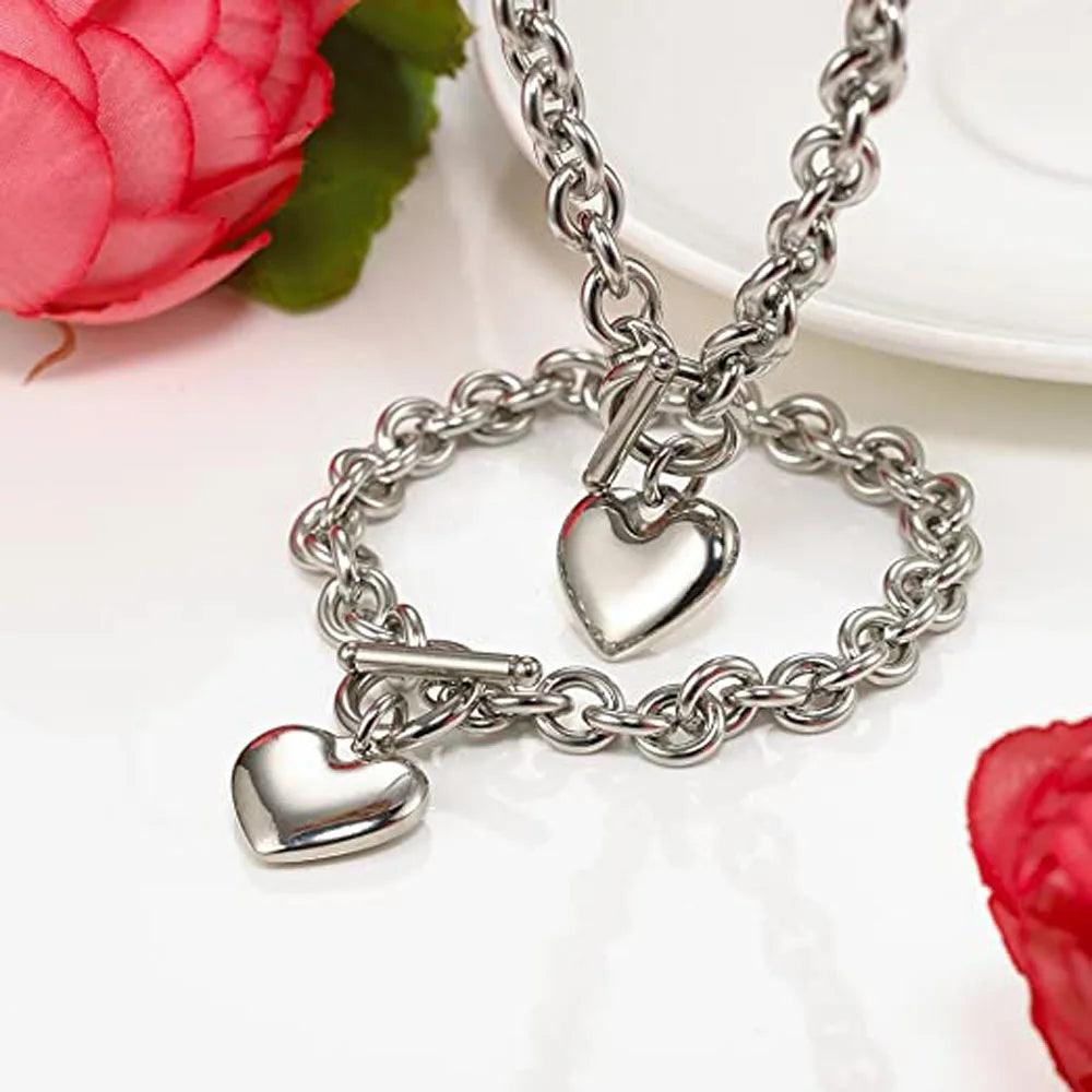 Heart Necklace & Bracelet Set