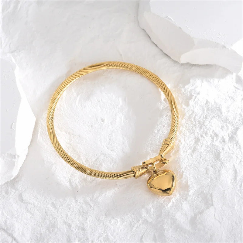 Heart Pendant Charm Bangle Bracelets
