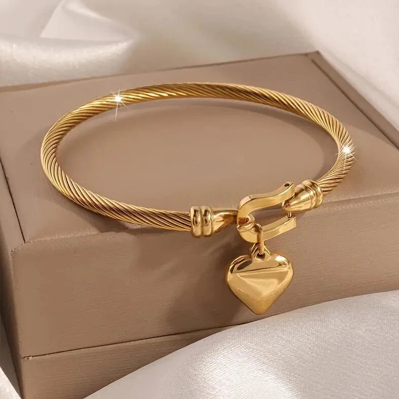 Heart Pendant Charm Bangle Bracelets