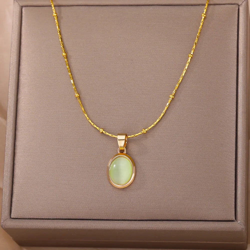 Stone Opal Oval Necklace