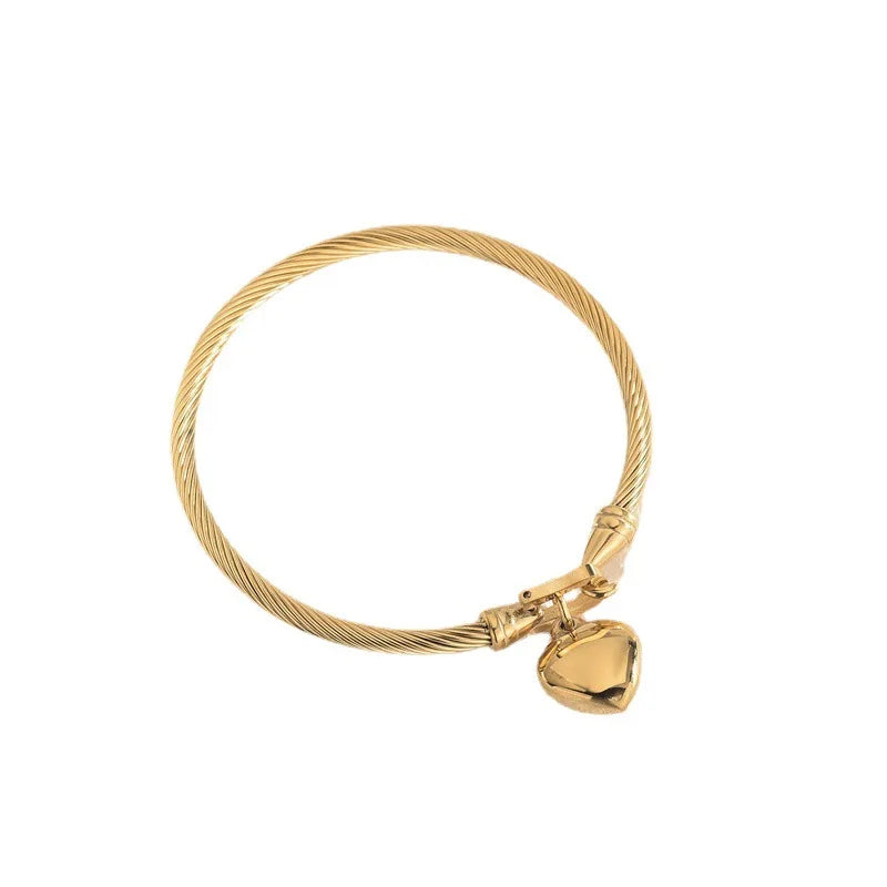 Heart Pendant Charm Bangle Bracelets