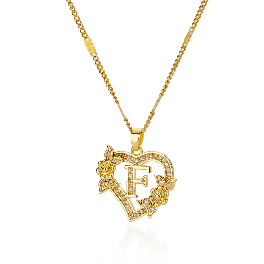 Flower Heart Initials Necklaces