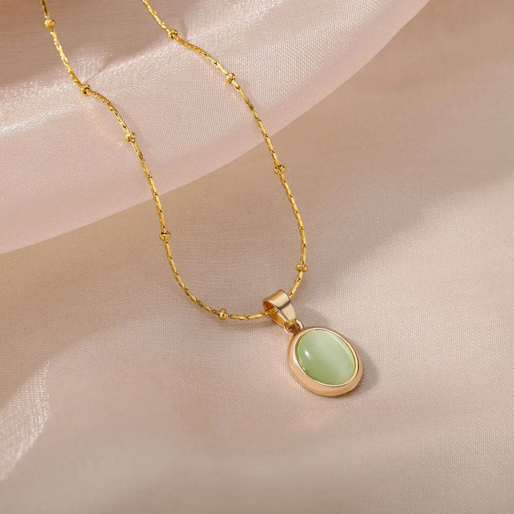 Stone Opal Oval Necklace