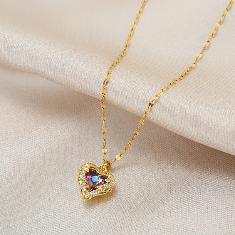 Crystal Ocean Heart Pendant Necklace